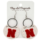 Husker "N" White Dangle Polymer Clay Earrings | Clay Art Originals