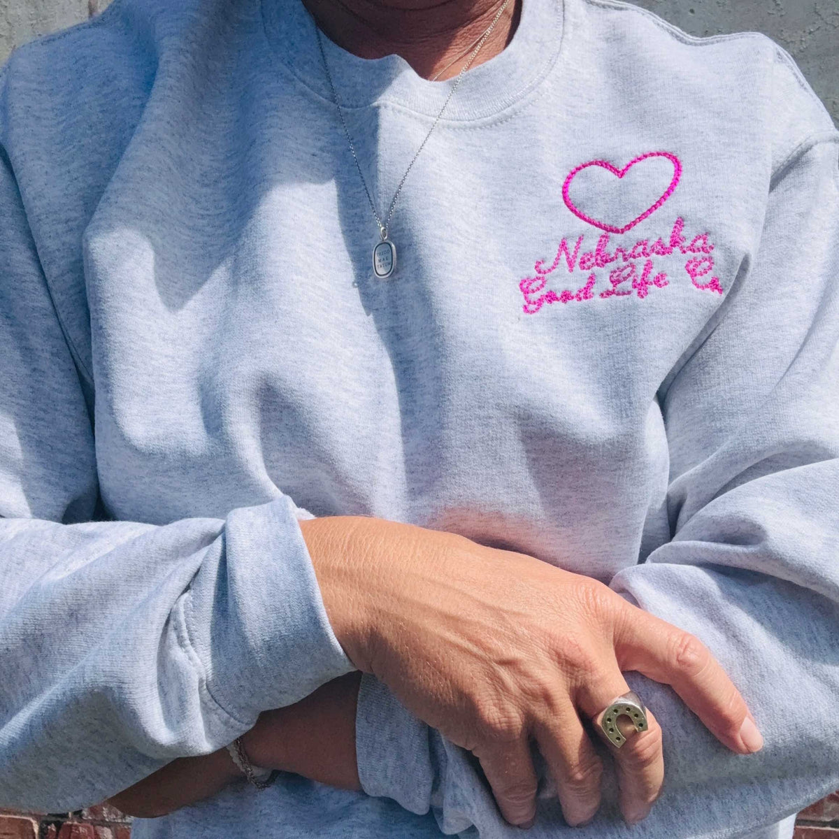 Nebraska Good Life Co Embroidered Crewneck | Multiple Sizes | Lux By Leslie