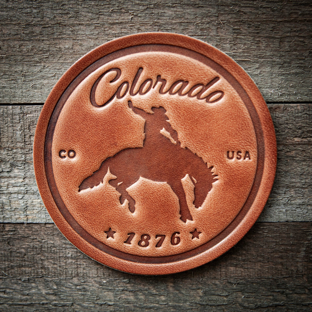 Colorado Bronco Leather Coaster