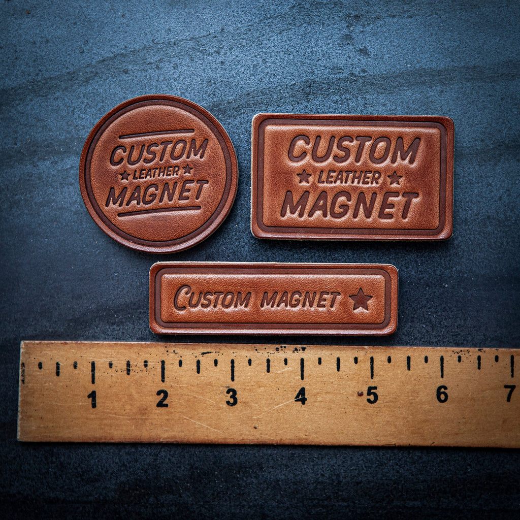 Dallas Texas Script Leather Magnet Block Style