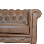 Brown Buffalo Leather Chesterfield Sofa – 2 Seats, Walnut Wood Legs