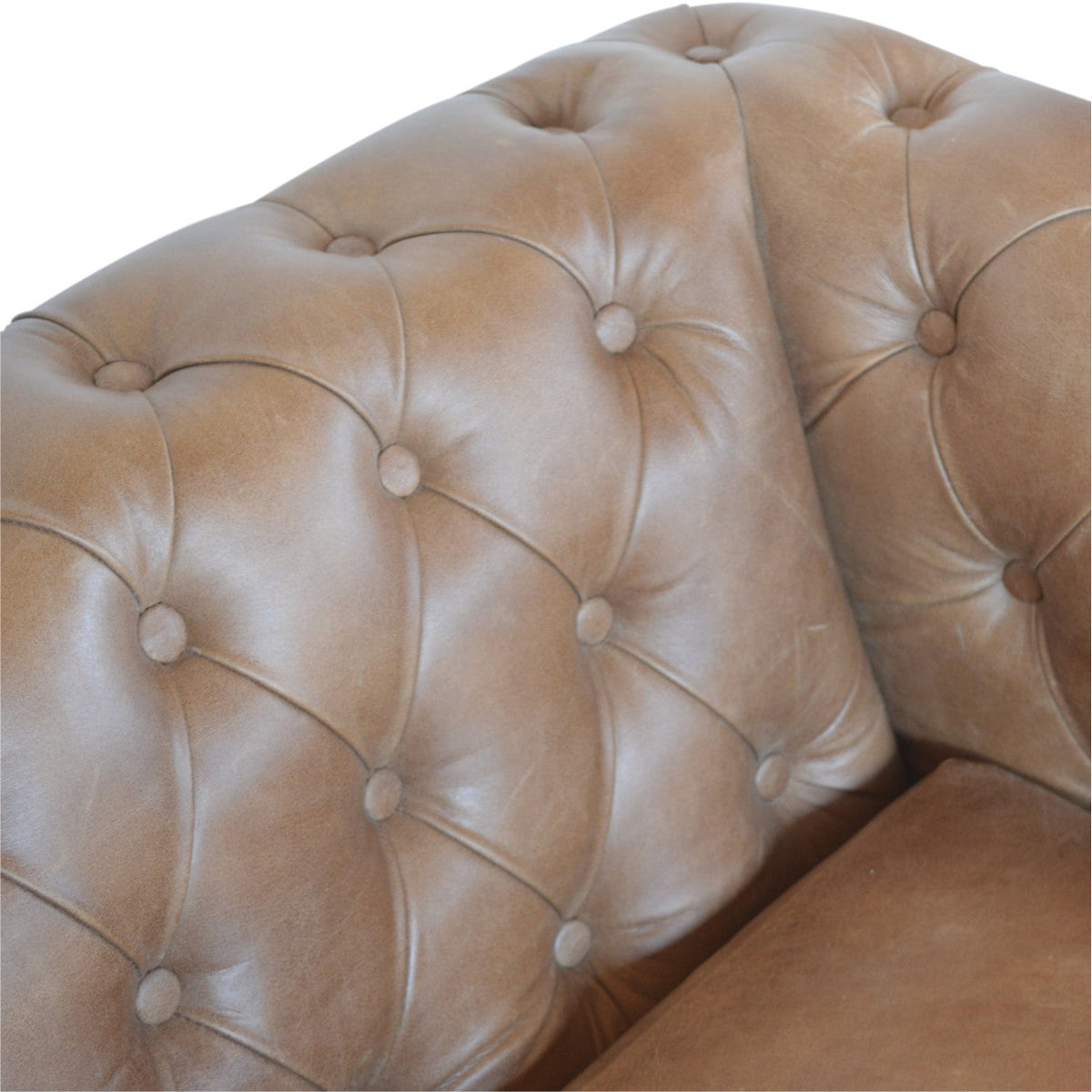 Brown Buffalo Leather Chesterfield Sofa – 2 Seats, Walnut Wood Legs