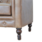 Brown Buffalo Leather Chesterfield Sofa – 2 Seats, Walnut Wood Legs