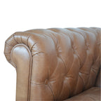 Brown Buffalo Leather Chesterfield Sofa – 2 Seats, Walnut Wood Legs