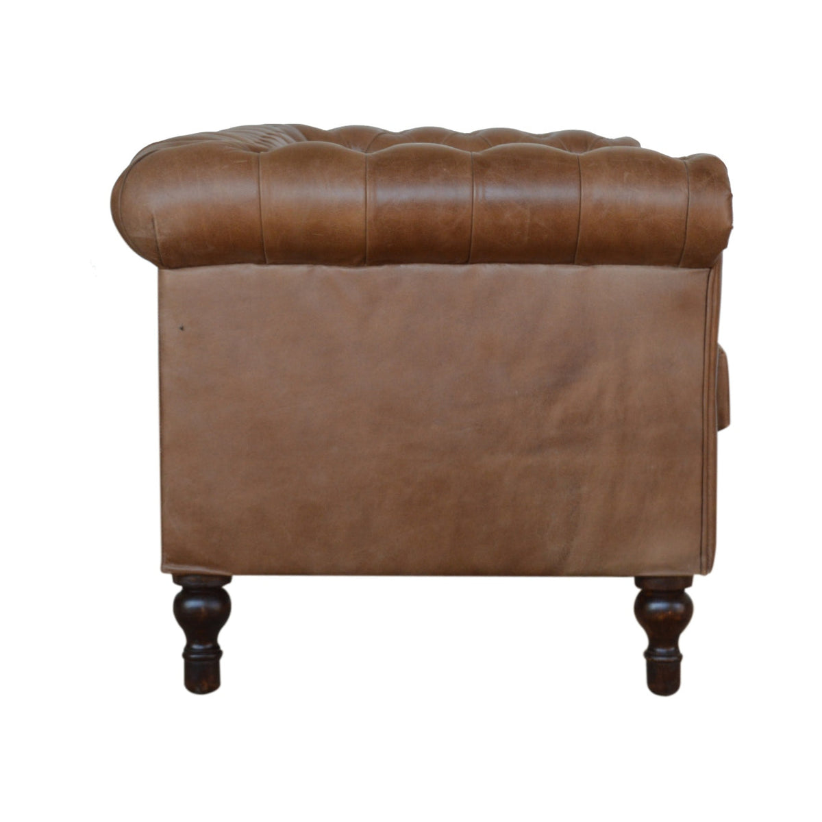 Brown Buffalo Leather Chesterfield Sofa – 2 Seats, Walnut Wood Legs