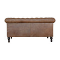 Brown Buffalo Leather Chesterfield Sofa – 2 Seats, Walnut Wood Legs
