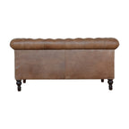 Brown Buffalo Leather Chesterfield Sofa – 2 Seats, Walnut Wood Legs