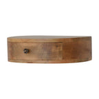 Solid Mango Wood Floating Nightstand – Oak-Ish Finish, Rounded 1-Drawer Design