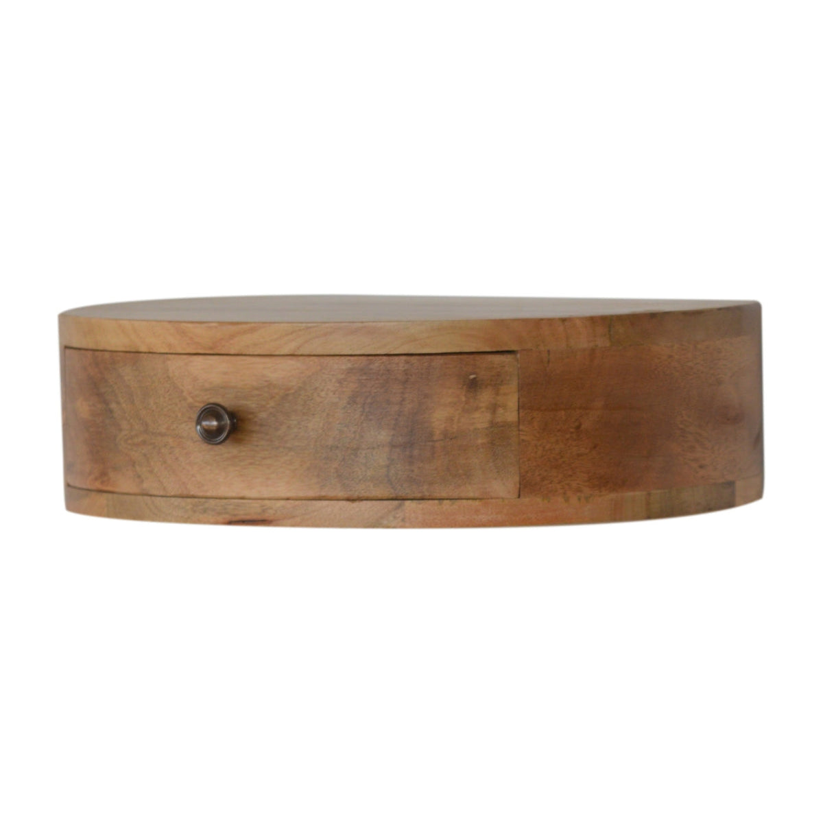 Solid Mango Wood Floating Nightstand – Oak-Ish Finish, Rounded 1-Drawer Design