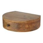 Solid Mango Wood Floating Nightstand – Oak-Ish Finish, Rounded 1-Drawer Design