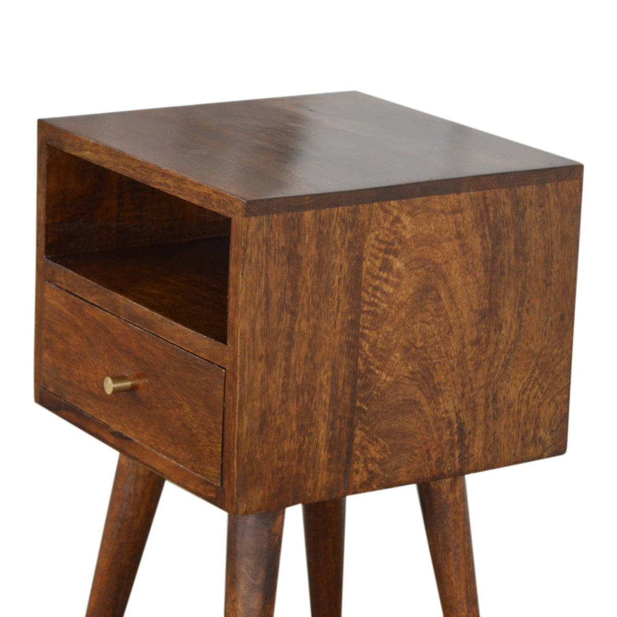 Mini Solid Mango Wood Nightstand – Chestnut Finish