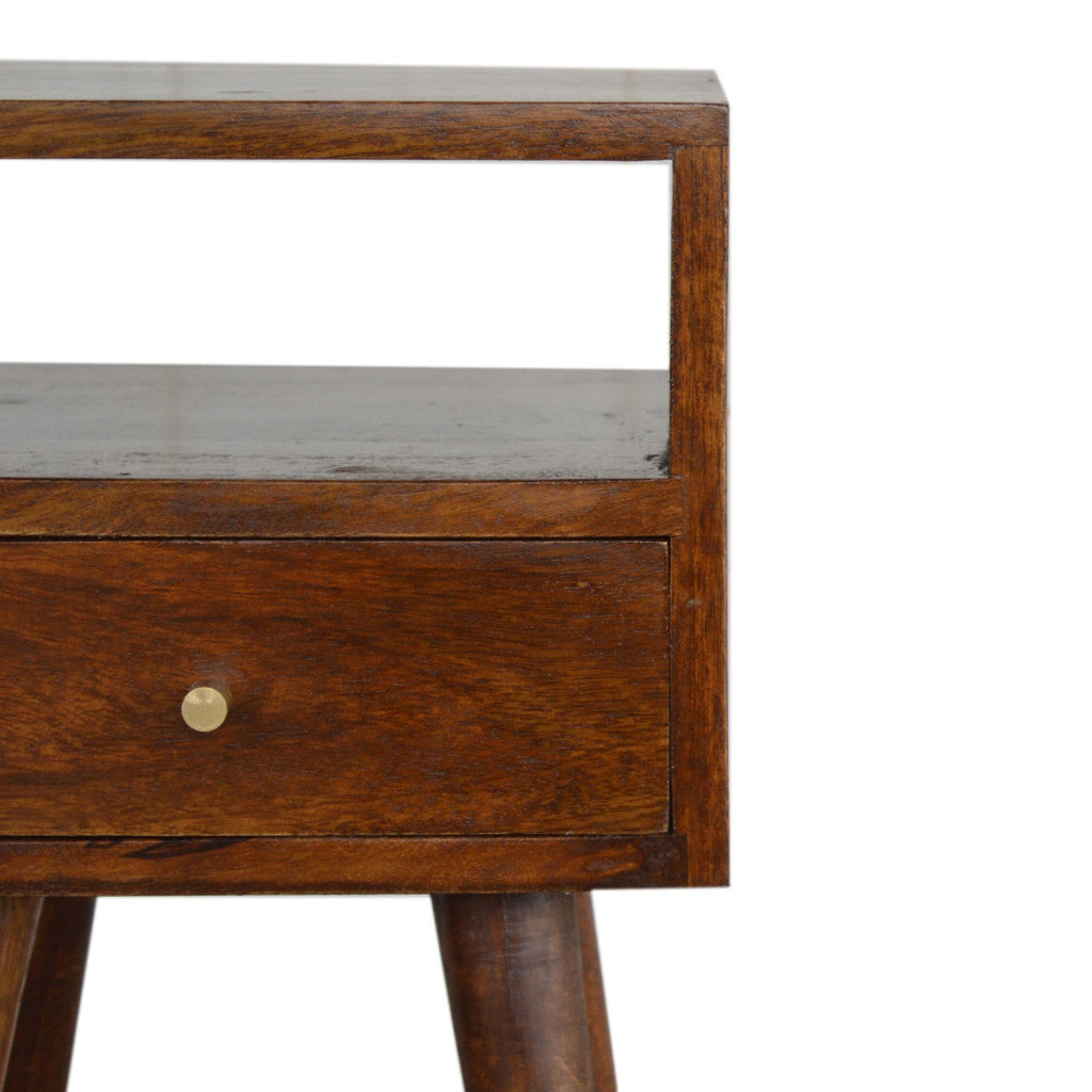 Mini Solid Mango Wood Nightstand – Chestnut Finish