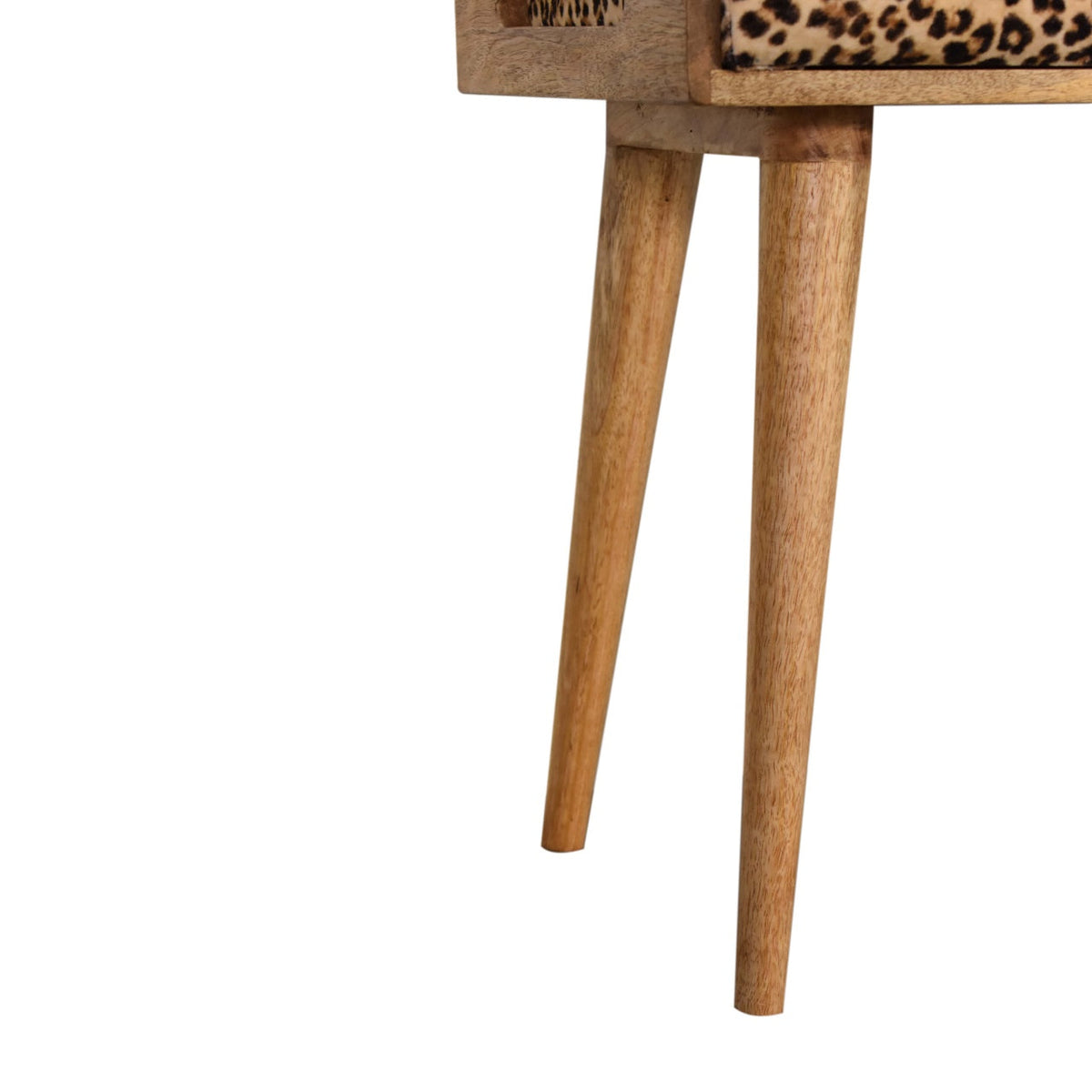 Leopard Cotton Velvet Tray-Style Footstool with Solid Mango Wood Legs