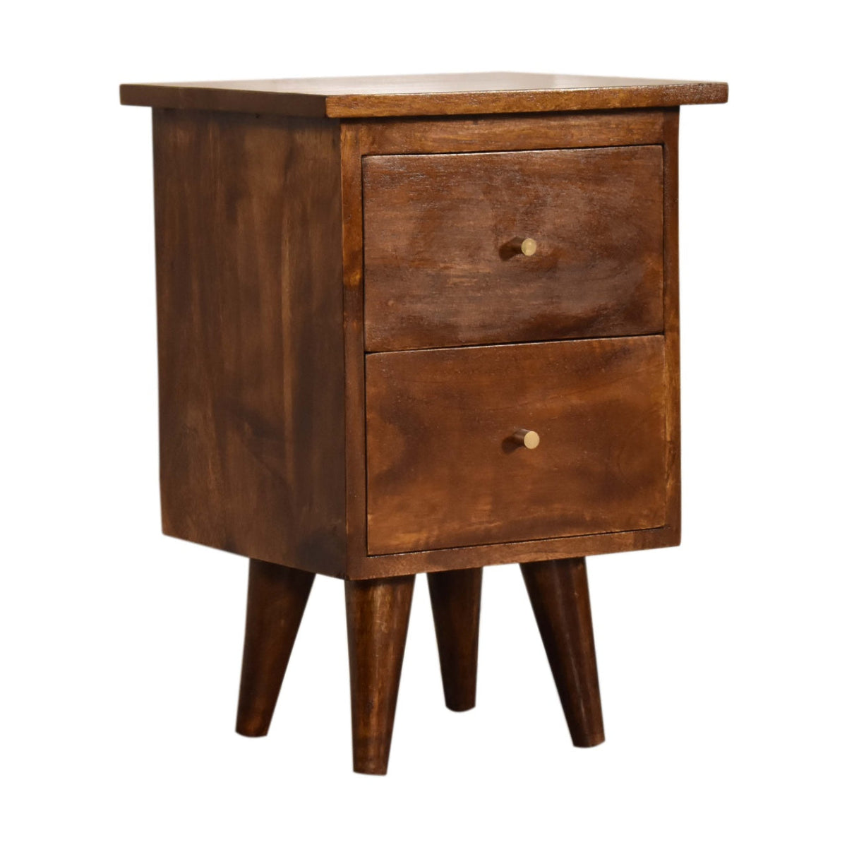 Slimline Solid Mango Wood Bedside Table – Chestnut Finish