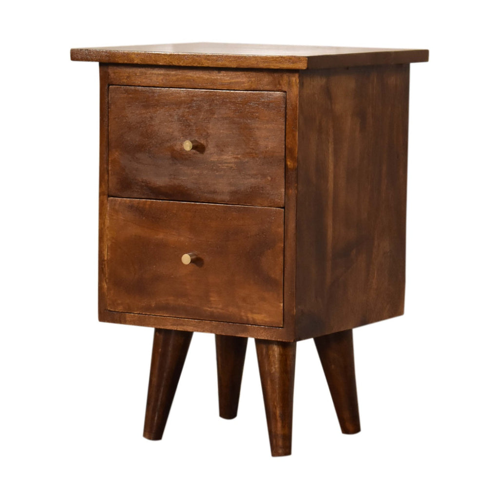 Slimline Solid Mango Wood Bedside Table – Chestnut Finish