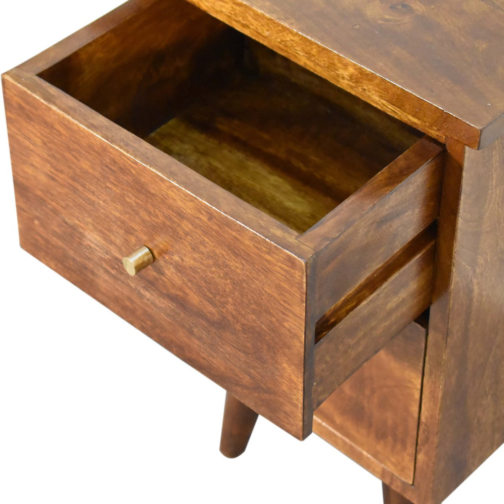 Slimline Solid Mango Wood Bedside Table – Chestnut Finish