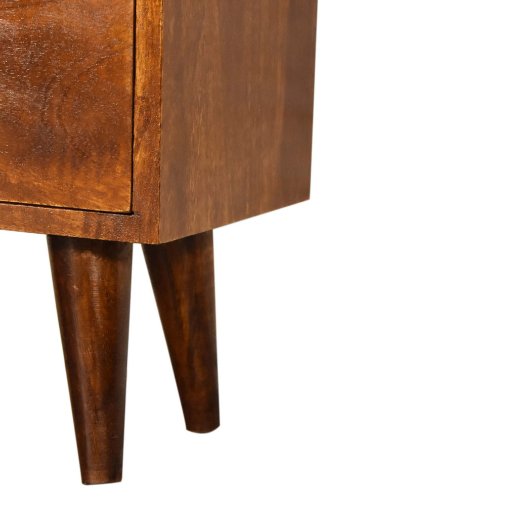 Slimline Solid Mango Wood Bedside Table – Chestnut Finish