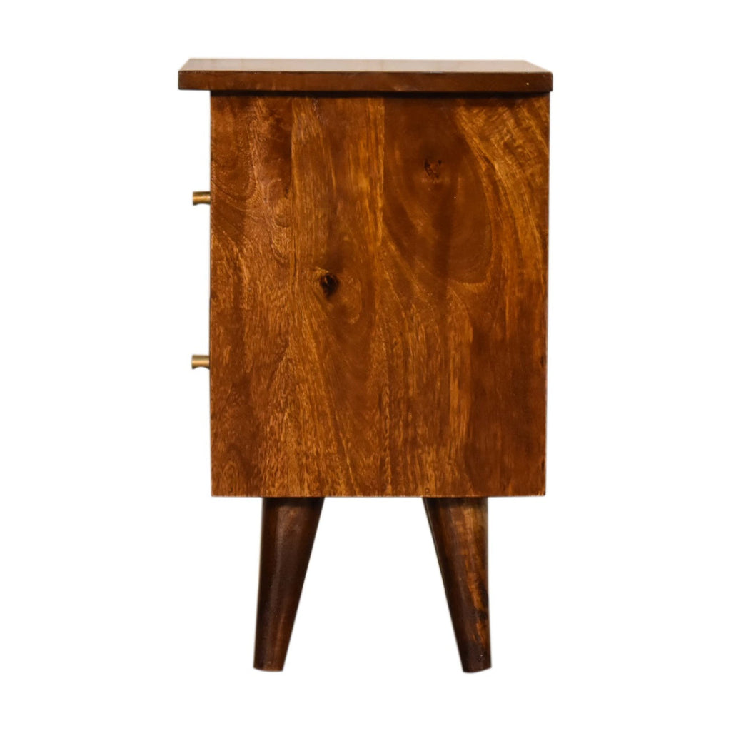 Slimline Solid Mango Wood Bedside Table – Chestnut Finish