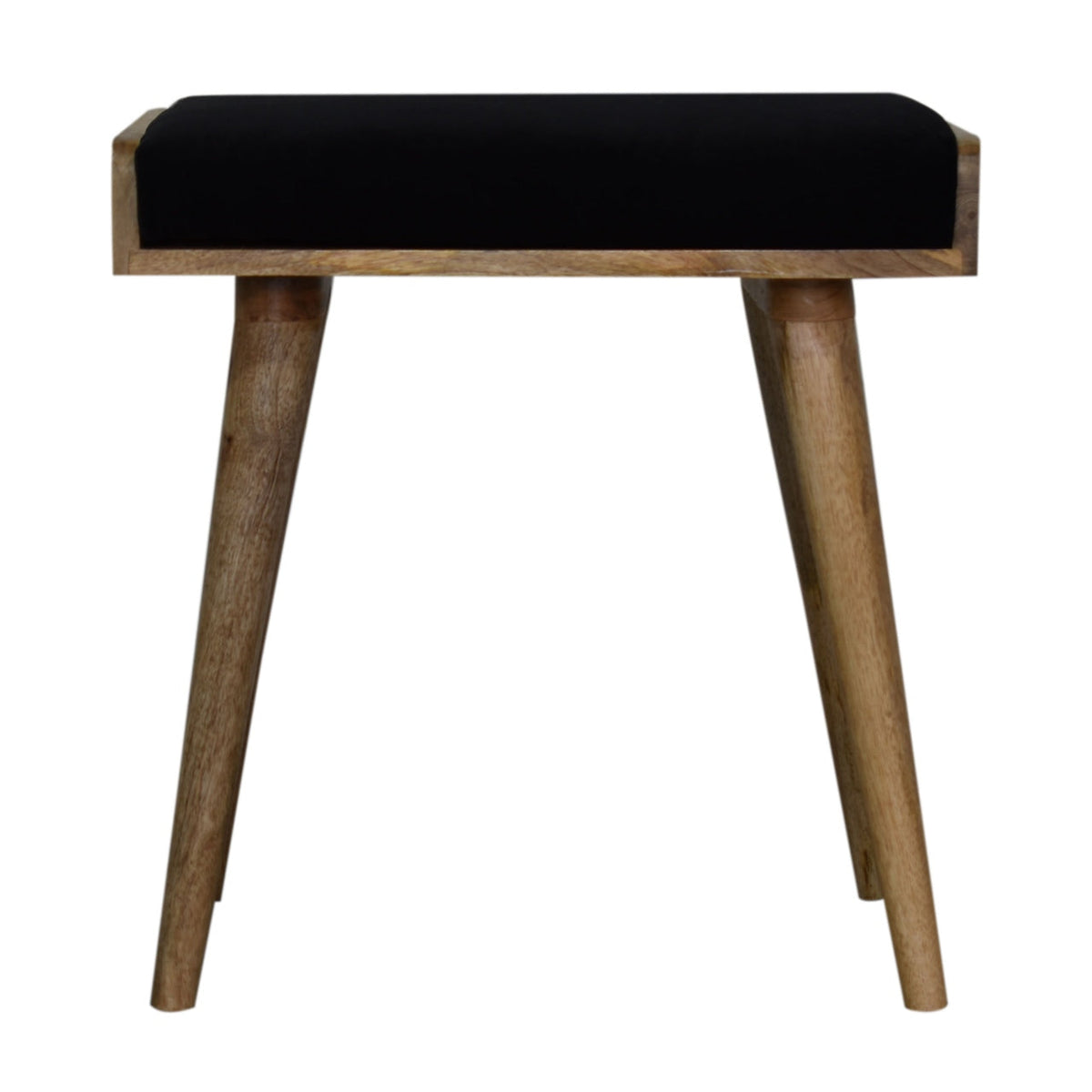 Black Cotton Velvet Tray-Style Footstool – Oak-Ish Legs