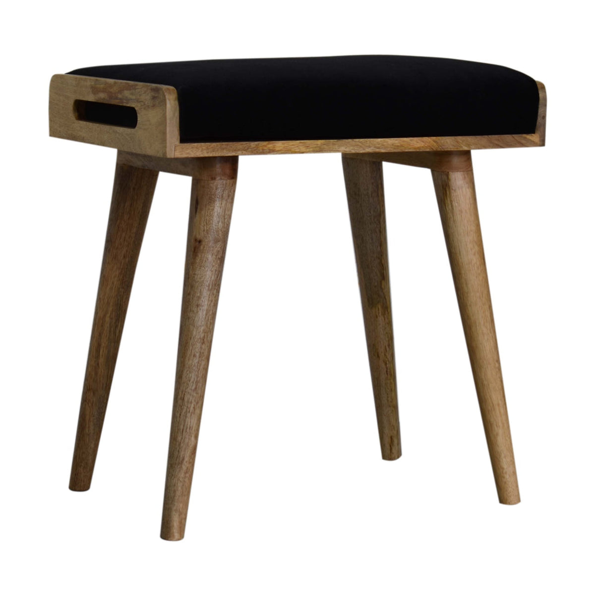 Black Cotton Velvet Tray-Style Footstool – Oak-Ish Legs