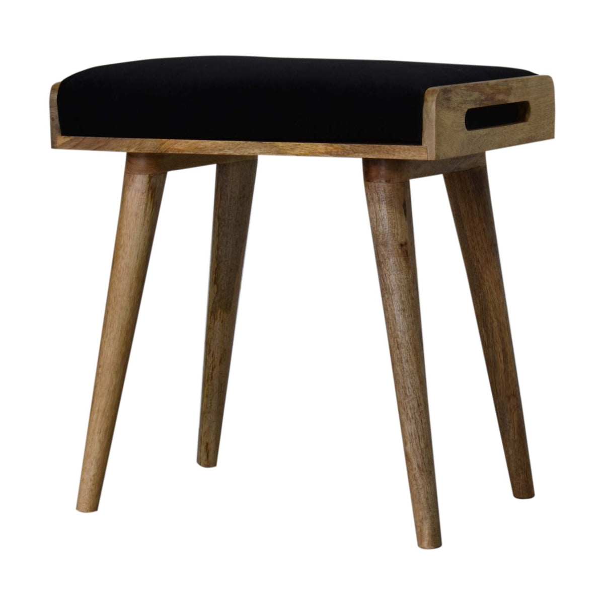 Black Cotton Velvet Tray-Style Footstool – Oak-Ish Legs