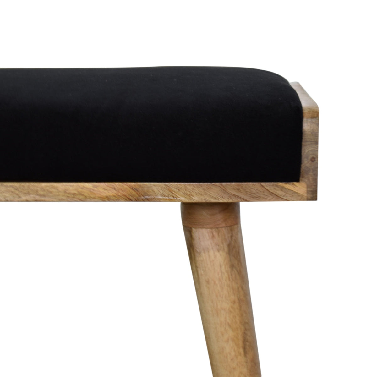 Black Cotton Velvet Tray-Style Footstool – Oak-Ish Legs