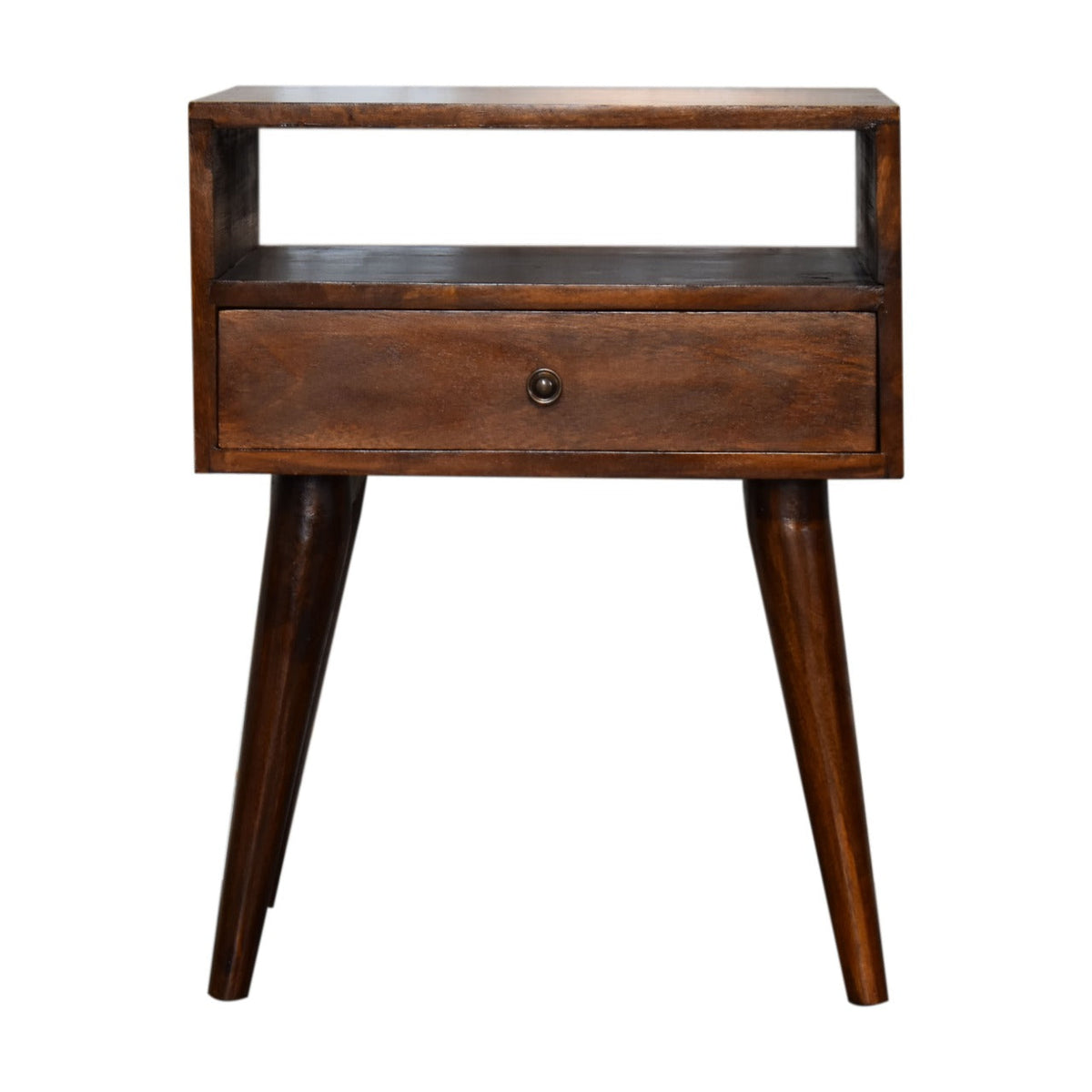 Modern Solid Mango Wood Nightstand – Chestnut Finish