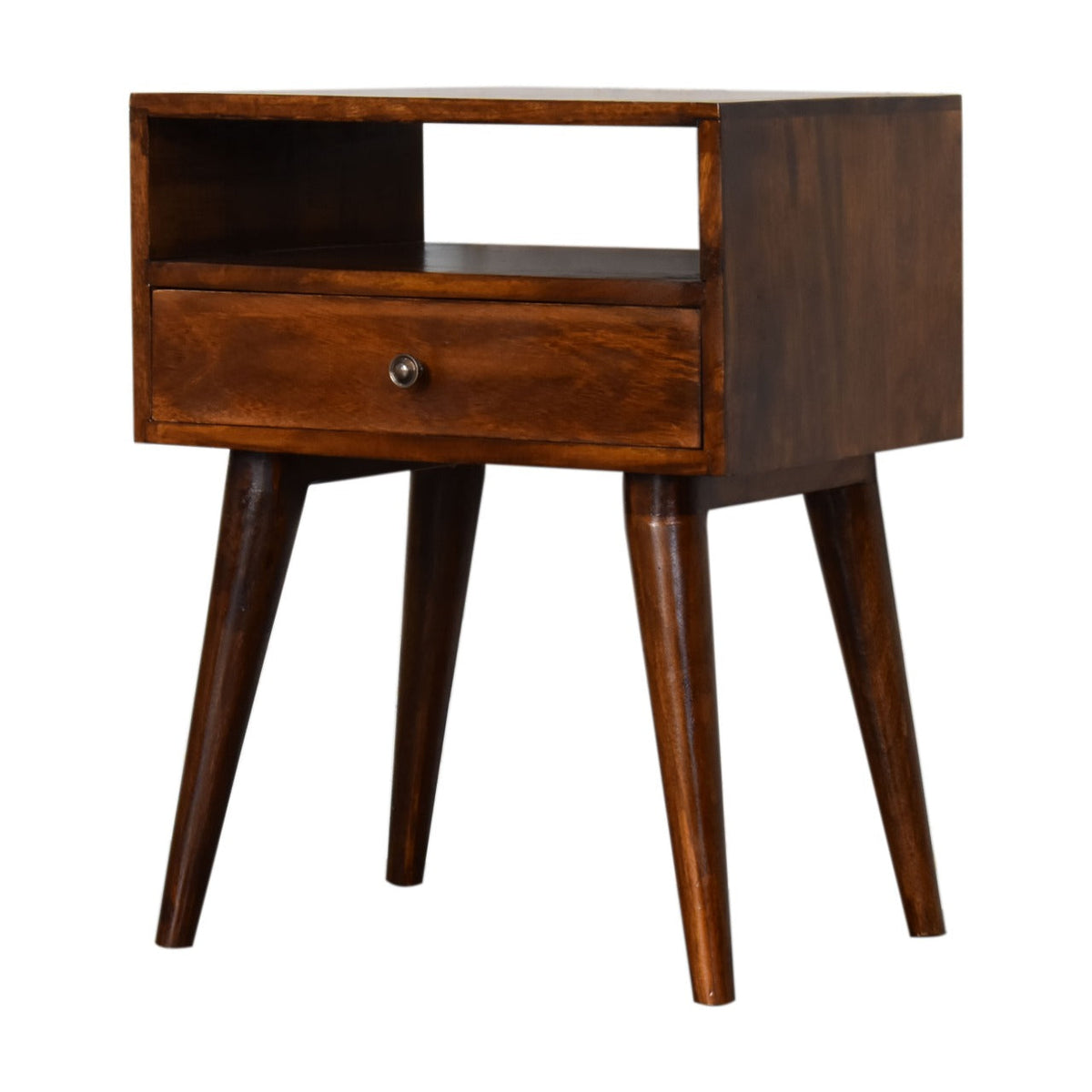 Modern Solid Mango Wood Nightstand – Chestnut Finish