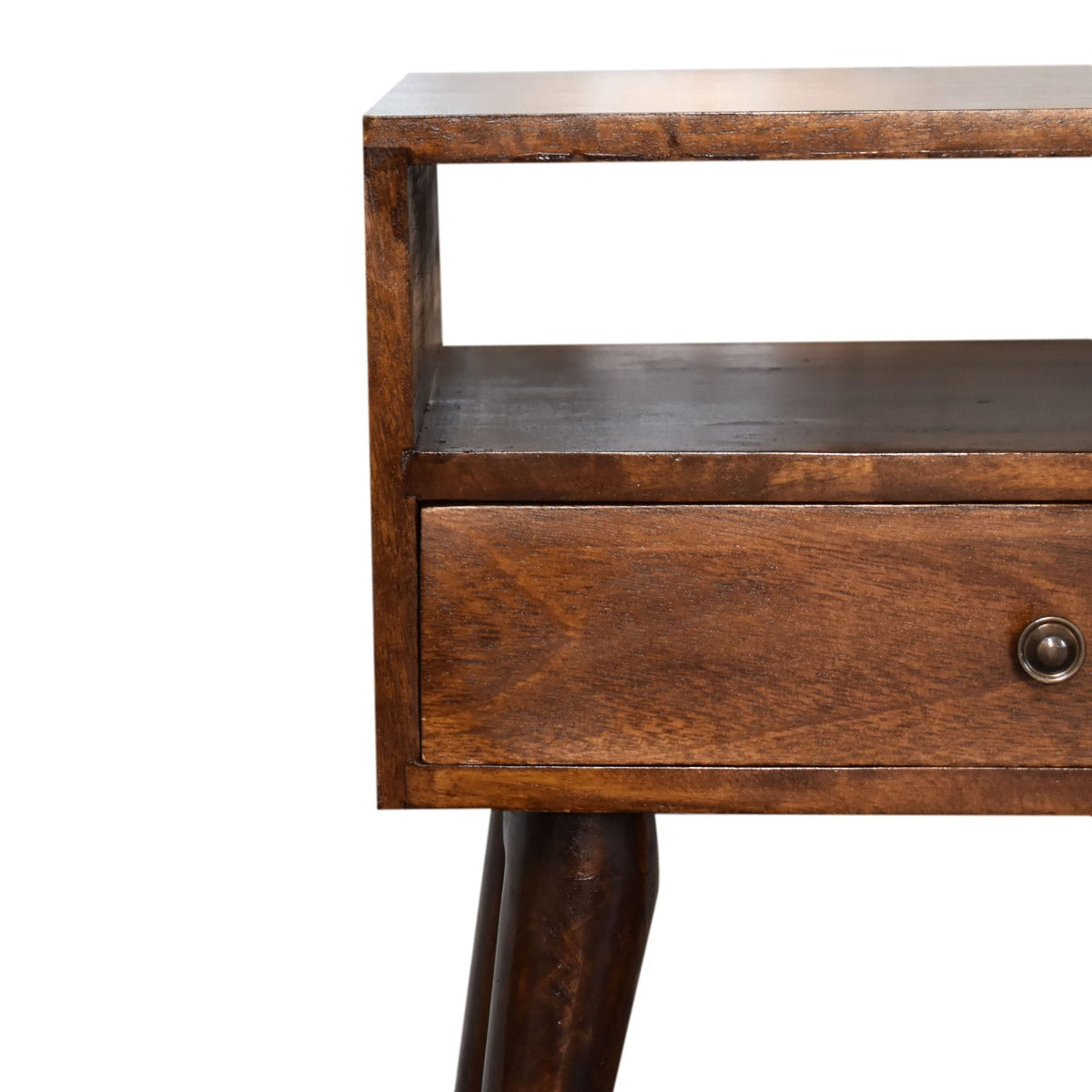 Modern Solid Mango Wood Nightstand – Chestnut Finish