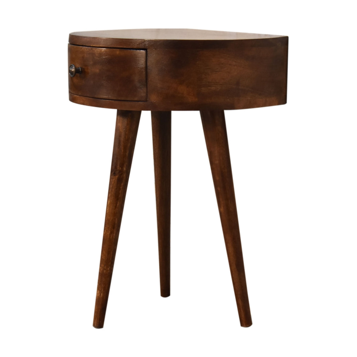 Semi Circle Solid Mango Wood Nightstand – Chestnut Finish