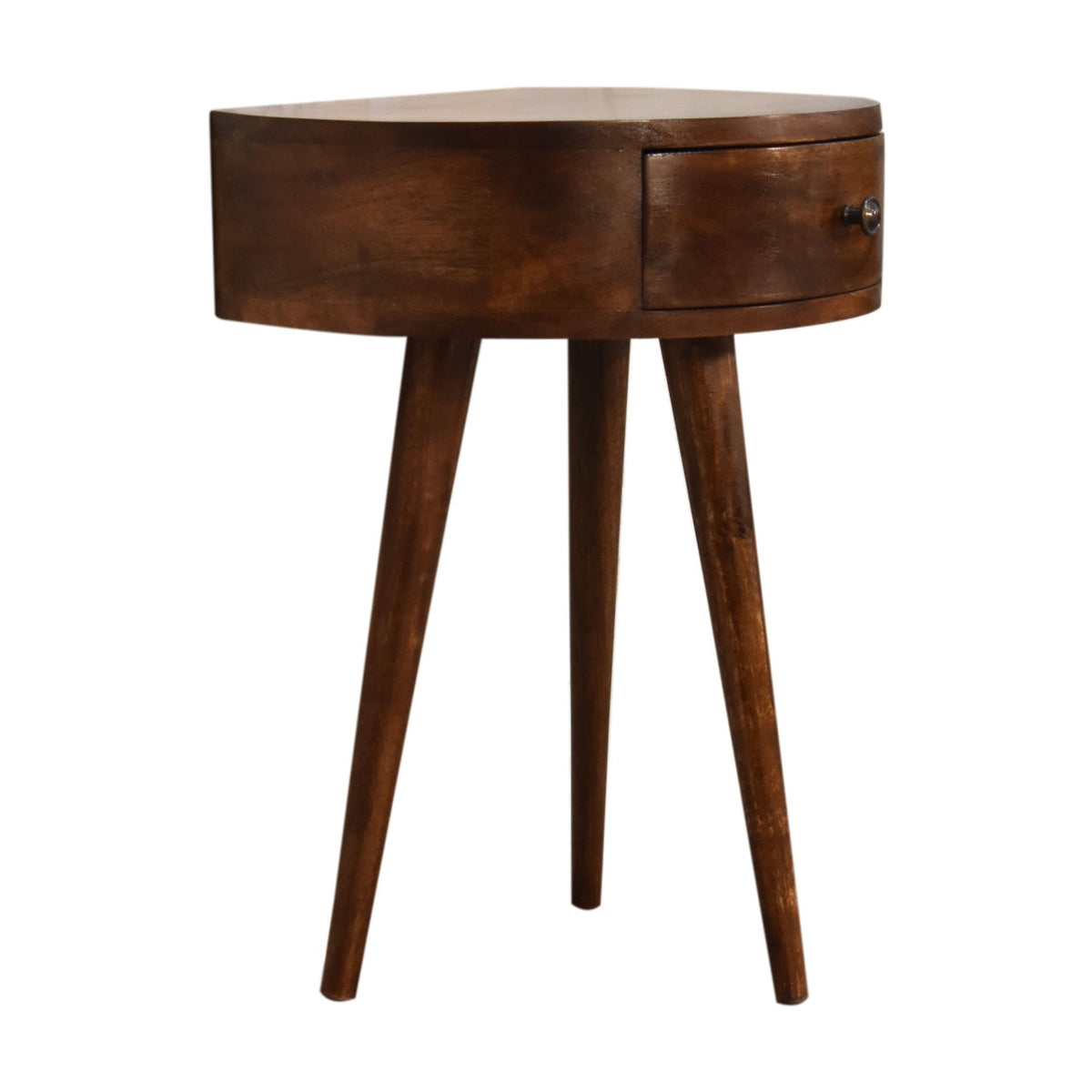 Semi Circle Solid Mango Wood Nightstand – Chestnut Finish