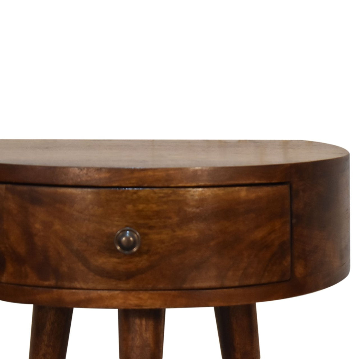 Semi Circle Solid Mango Wood Nightstand – Chestnut Finish