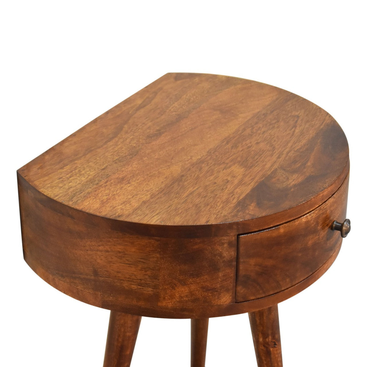 Semi Circle Solid Mango Wood Nightstand – Chestnut Finish