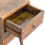 Mini 2-Drawer Solid Mango Wood Nightstand – Chestnut Finish, Scandinavian Legs