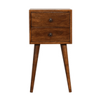 Mini 2-Drawer Solid Mango Wood Nightstand – Chestnut Finish, Scandinavian Legs