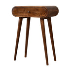 Mini Solid Mango Wood Console Table – Chestnut Finish, Rounded 2-Drawer Design