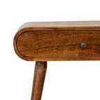 Mini Solid Mango Wood Console Table – Chestnut Finish, Rounded 2-Drawer Design