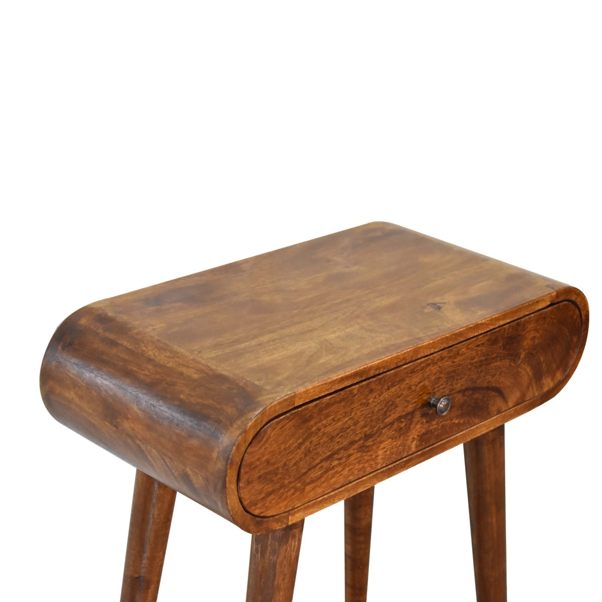 Mini Solid Mango Wood Console Table – Chestnut Finish, Rounded 2-Drawer Design