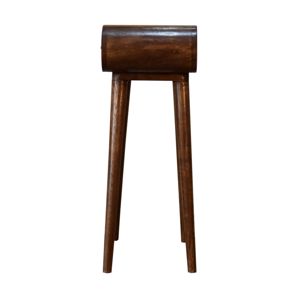 Mini Solid Mango Wood Console Table – Chestnut Finish, Rounded 2-Drawer Design