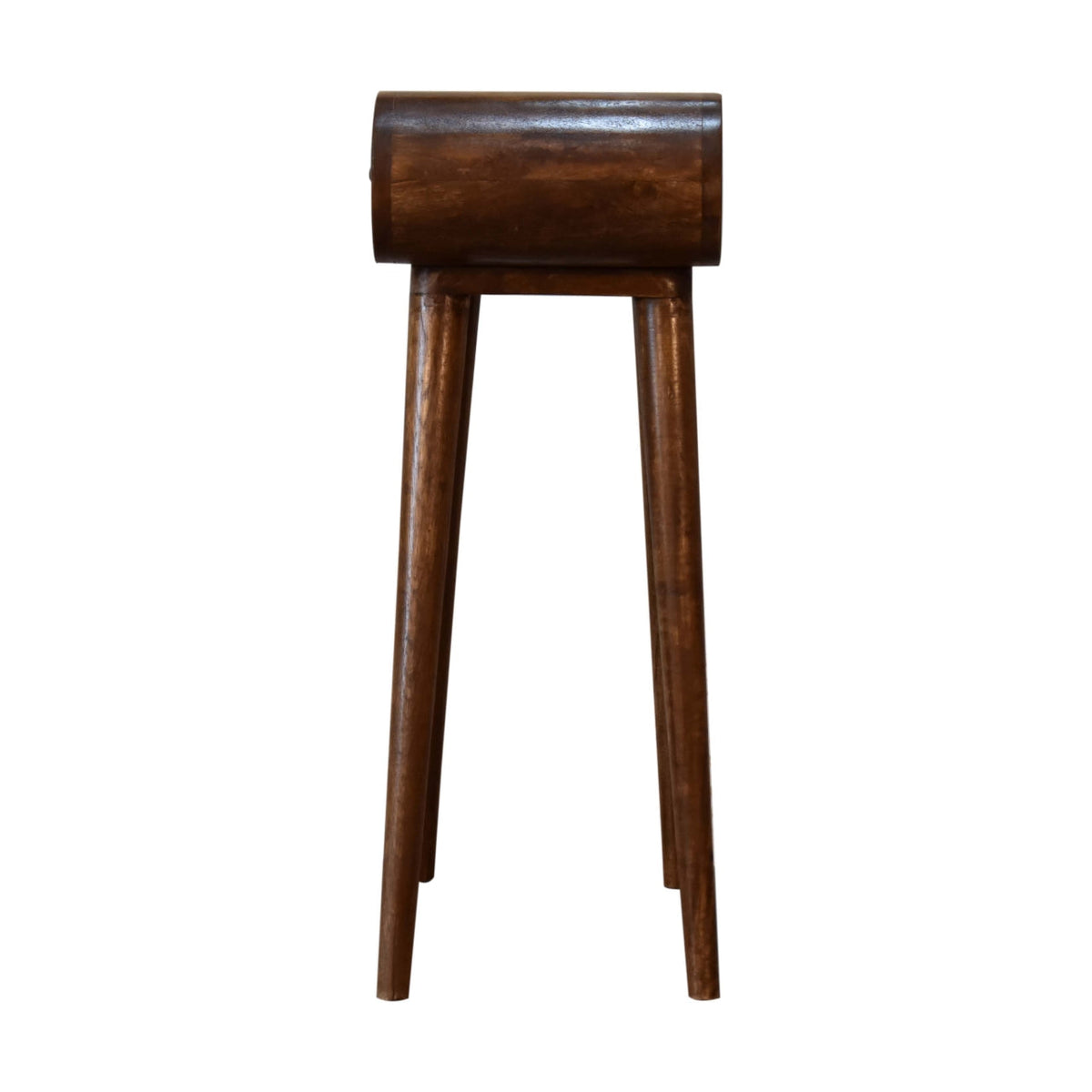 Mini Solid Mango Wood Console Table – Chestnut Finish, Rounded 2-Drawer Design