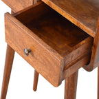 Mini Console Table – Chestnut Finish, Curved 2-Drawer Design & Open Shelf