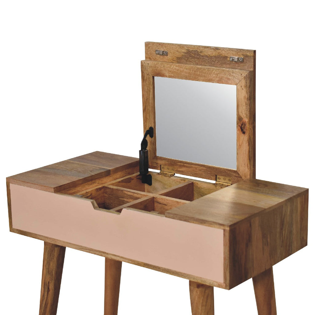Mini Pink Solid Mango Wood Dressing Table – Oak-Ish Finish