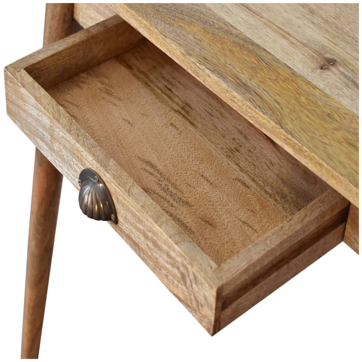 Mini Nordic Solid Mango Wood Writing Desk – Oak-Style Finish, Drawer & Brass Handle