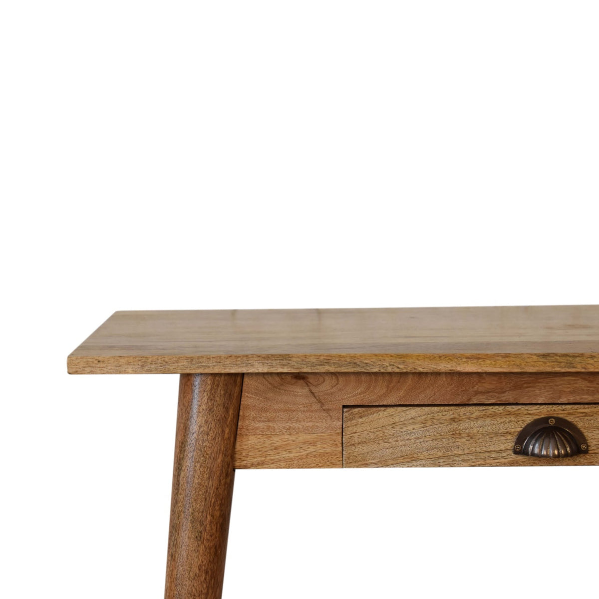 Mini Nordic Solid Mango Wood Writing Desk – Oak-Style Finish, Drawer & Brass Handle