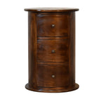 3-Drawer Drum Solid Mango Wood Chest of Drawers – Chestnut Finish