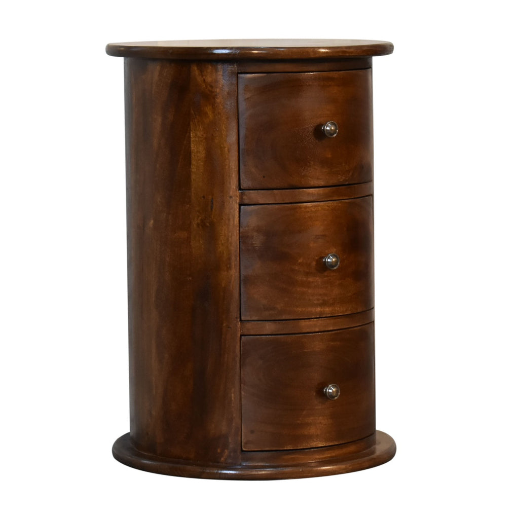 3-Drawer Drum Solid Mango Wood Chest of Drawers – Chestnut Finish
