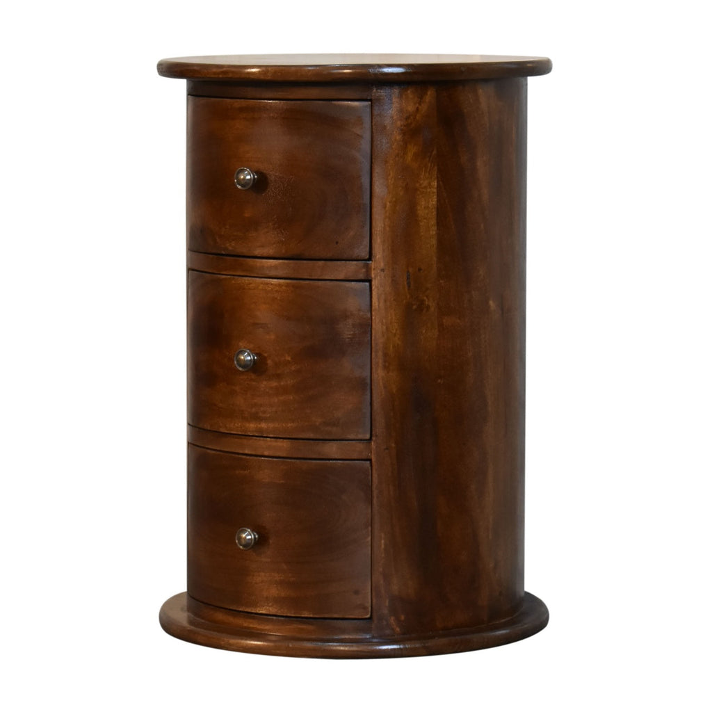 3-Drawer Drum Solid Mango Wood Chest of Drawers – Chestnut Finish