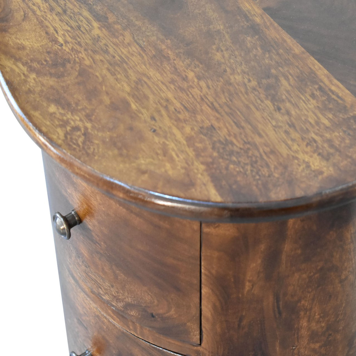 3-Drawer Drum Solid Mango Wood Chest of Drawers – Chestnut Finish
