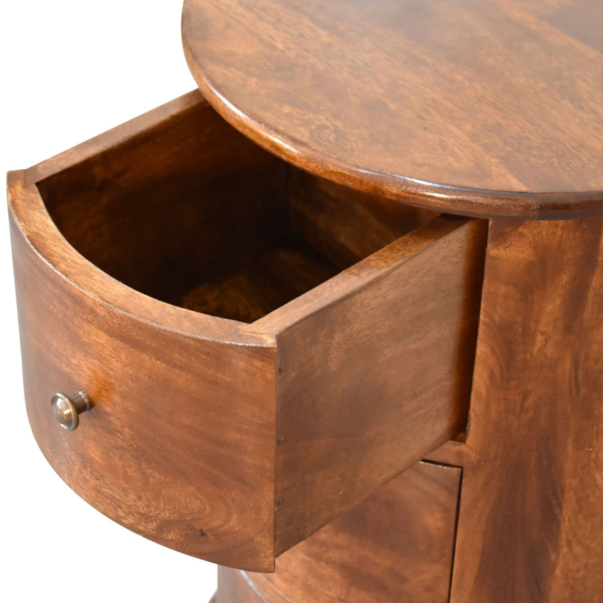 3-Drawer Drum Solid Mango Wood Chest of Drawers – Chestnut Finish