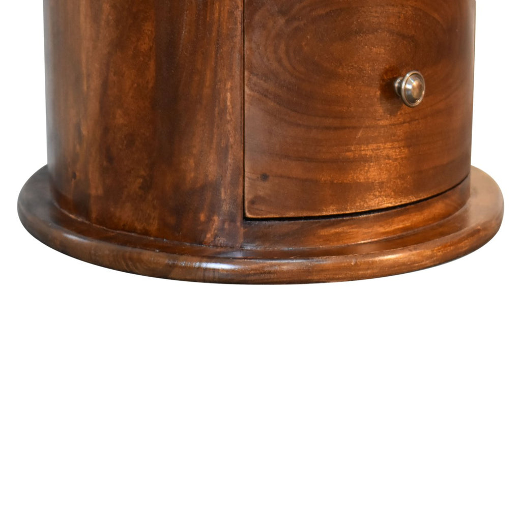 3-Drawer Drum Solid Mango Wood Chest of Drawers – Chestnut Finish